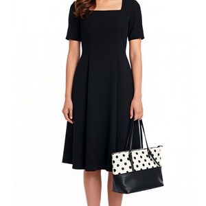 Tote Hand Bag Polka Dot Two Toned Black & White Shoulder Bag PVC Adjust Strap‎